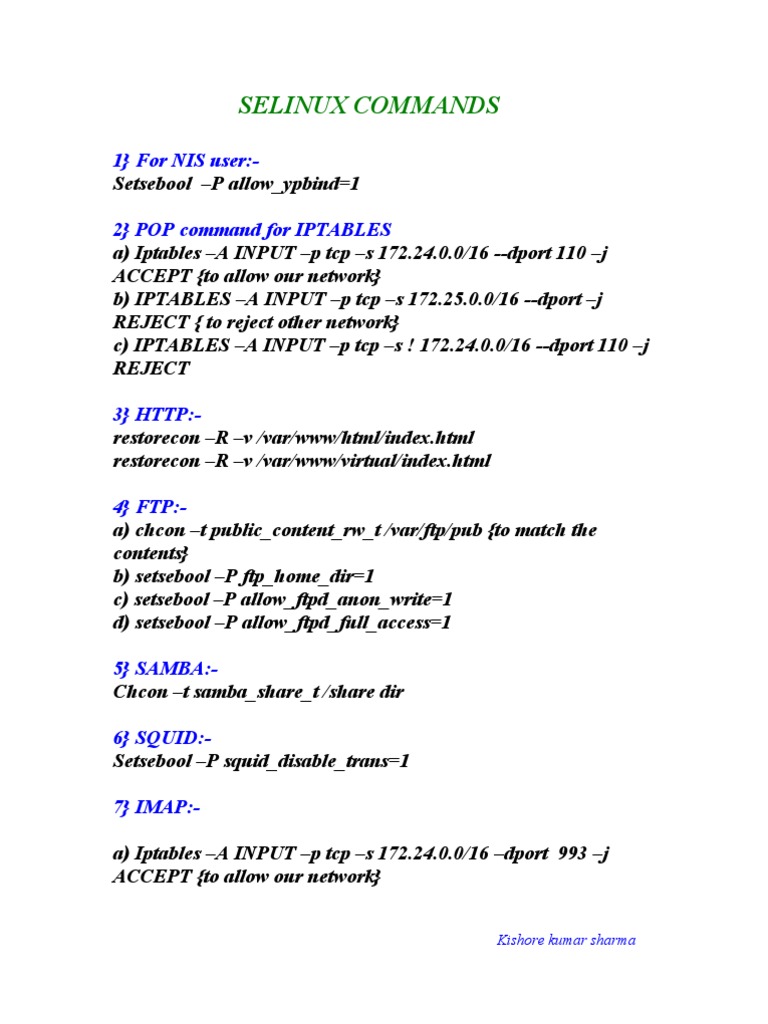 SELinux Command Cheat Sheet | PDF | Osi Protocols | Internet Protocol ...