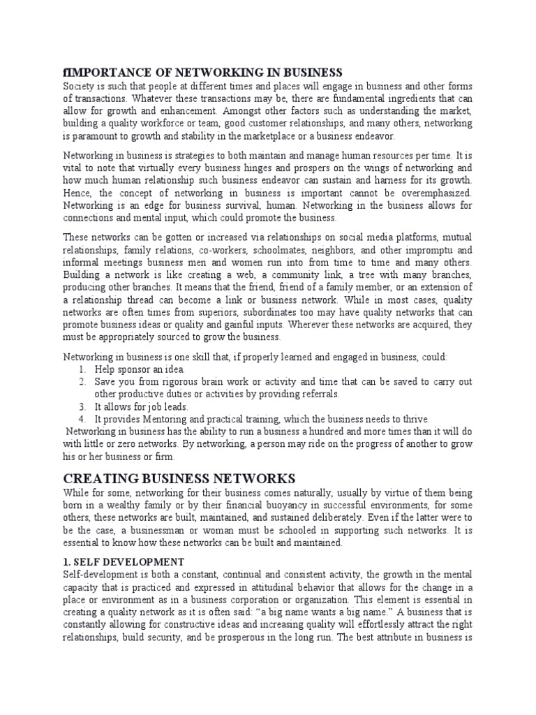 Importance of Networking in Business PDF Social Media Popular