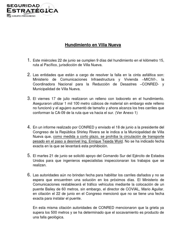 Hundimiento en Villa Nueva | PDF