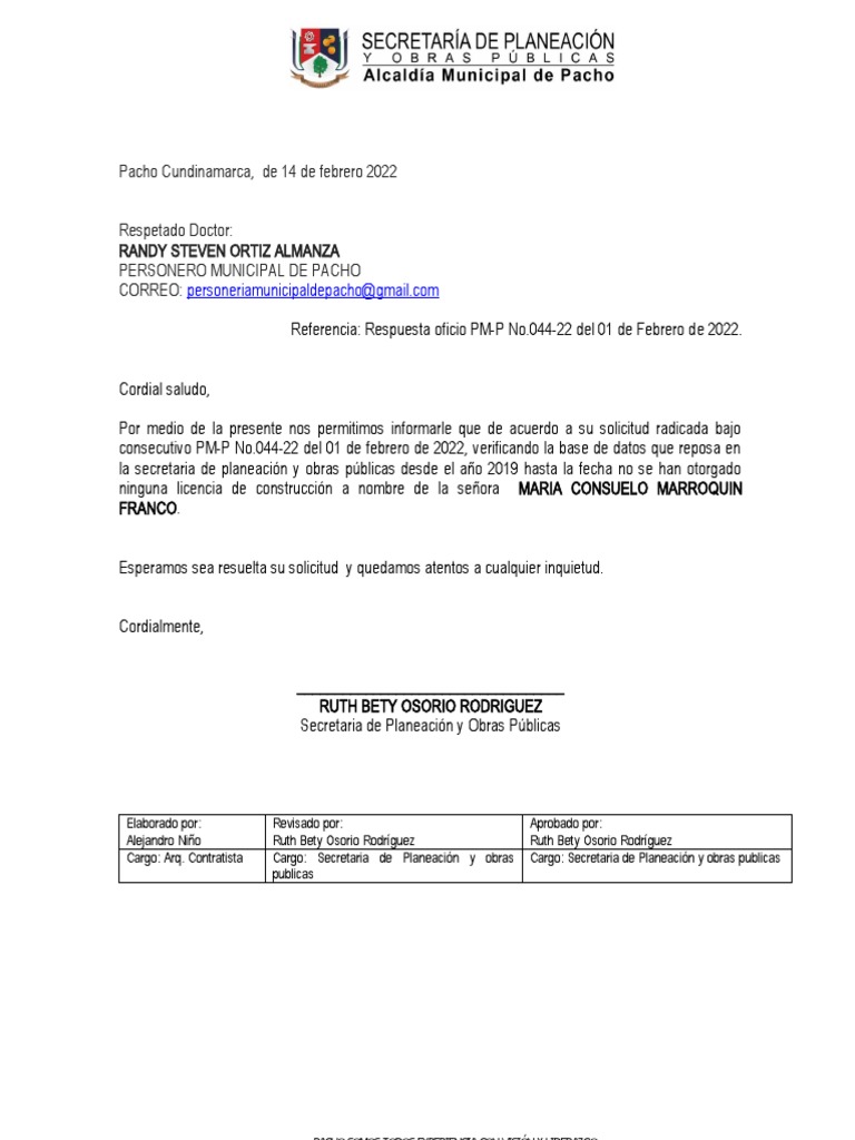 Respuesta a Solicitud de Licencia de Construcción | PDF | Derecho