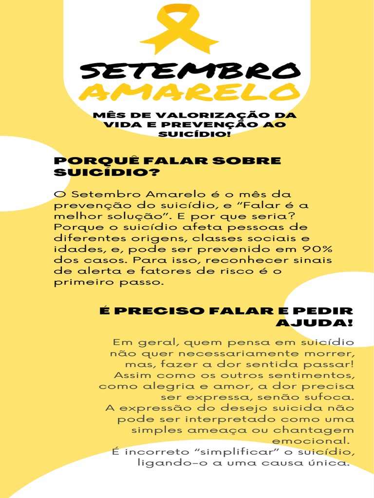 Prevenção ao Suicídio: Setembro Amarelo | PDF | Suicídio | Ciências da ...