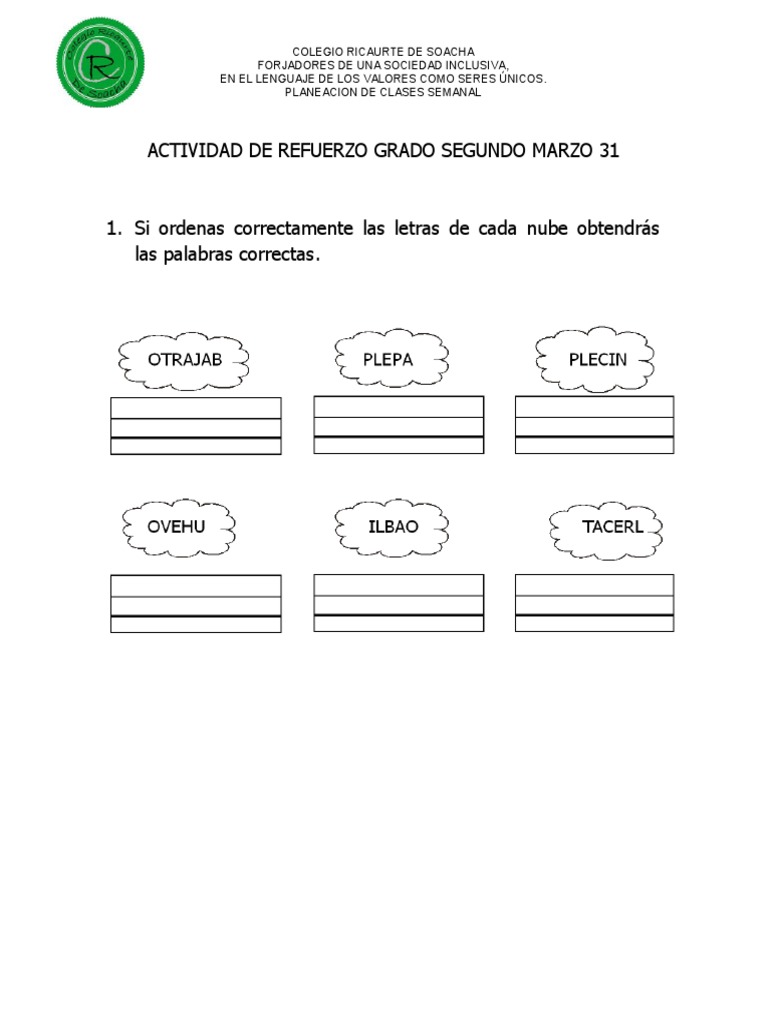 Actividades Inclusivas para Grado Segundo | PDF | Estudios de idiomas ...