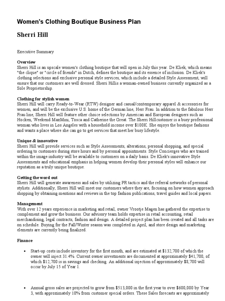 Women's Boutique Business Plan Overview | PDF | Luxury Goods | Retail