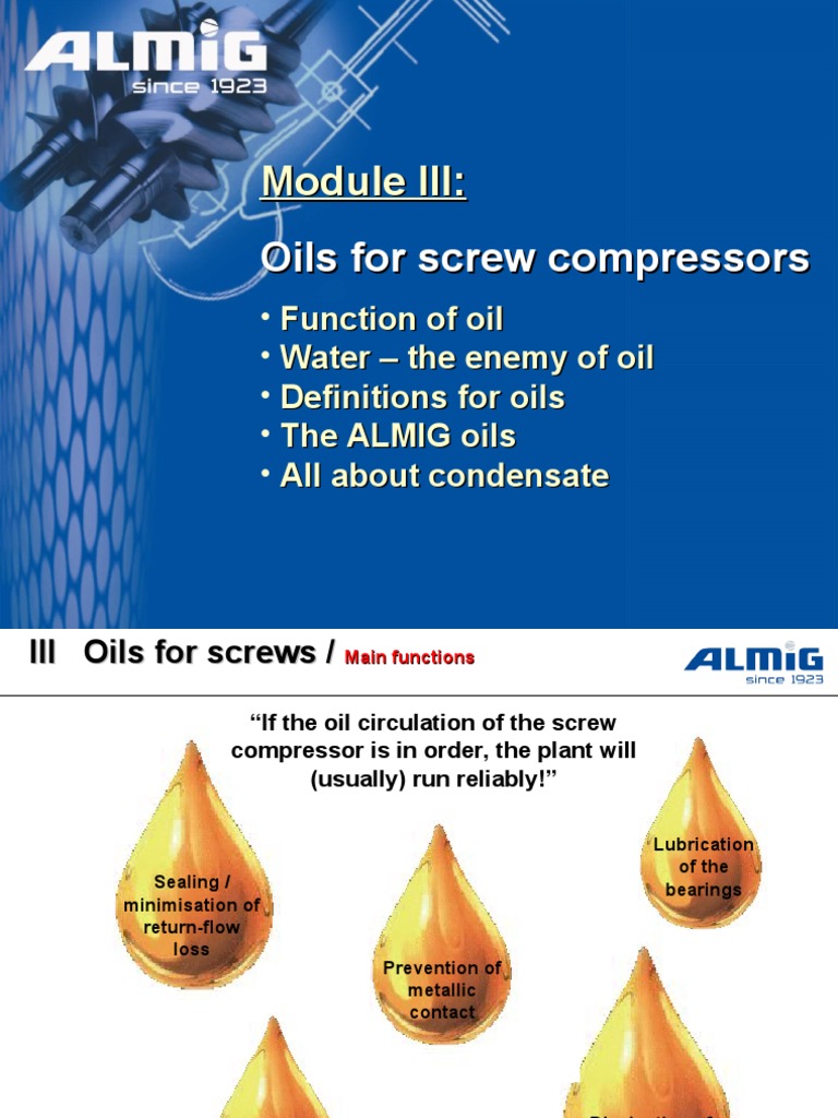 Almig Module III Oils For Screw Compressors PDF Lubricant