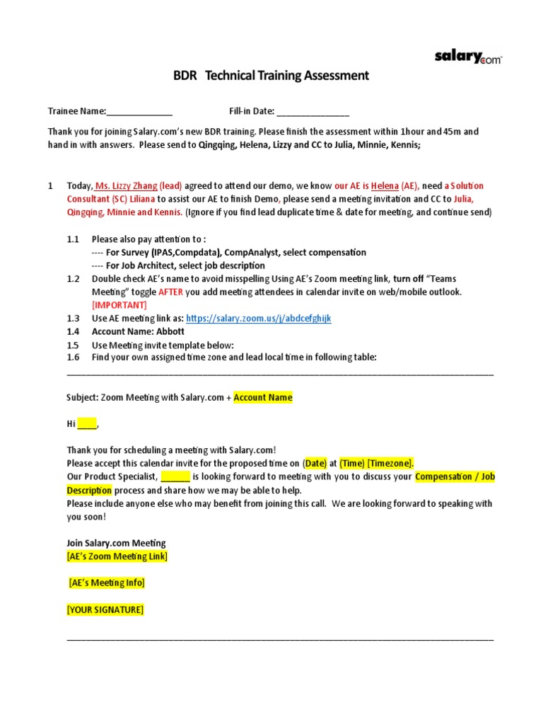 BDR Training Assessment Guide | PDF