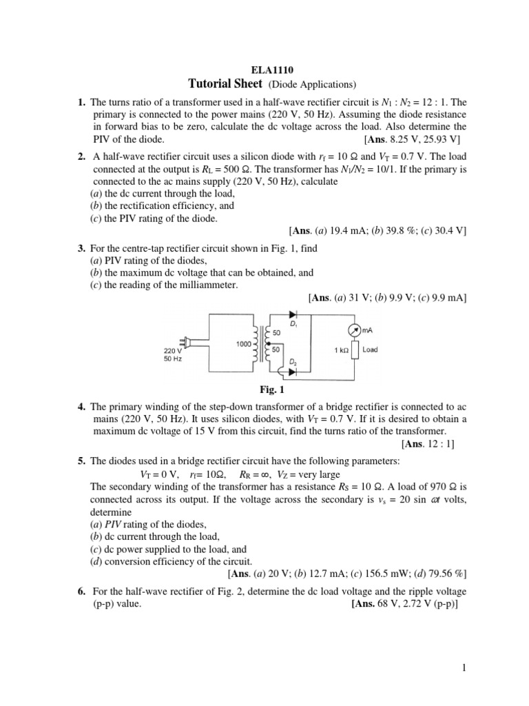 Diode Applications in Rectification Circuits Tutorial Solutions for