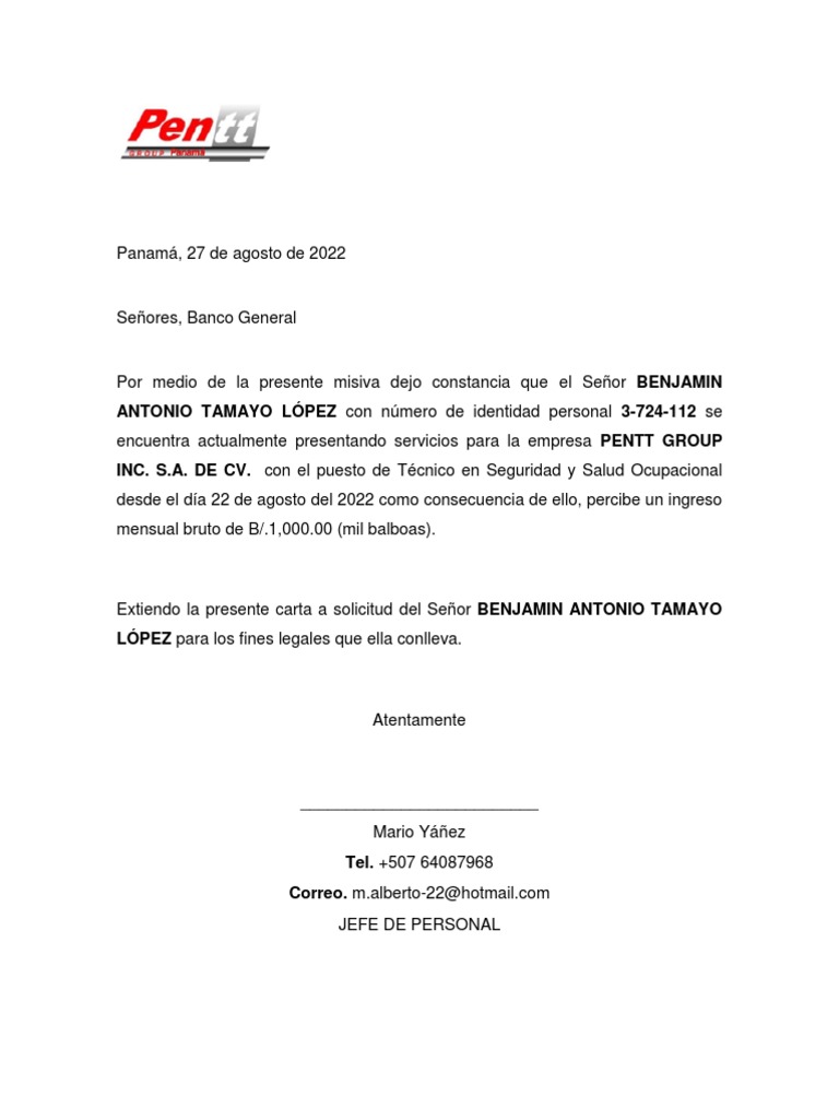 Carta de Constancia Laboral PDF