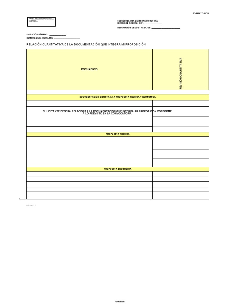 Formato RCD para Licitación | PDF | Finanzas y dinero