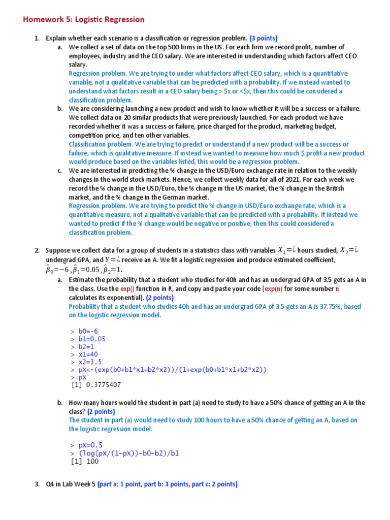 Homework 5 - Logistic Regression in R | PDF | Logistic Regression ...