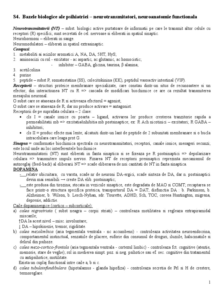 S4. Bazele Biologice Ale Psihiatriei - Neurotransmitatori ...