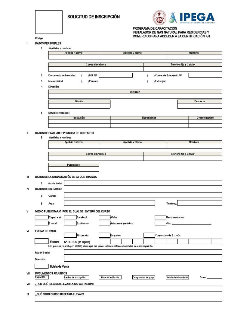 Solicitud de Inscripción para Curso IG1 | PDF