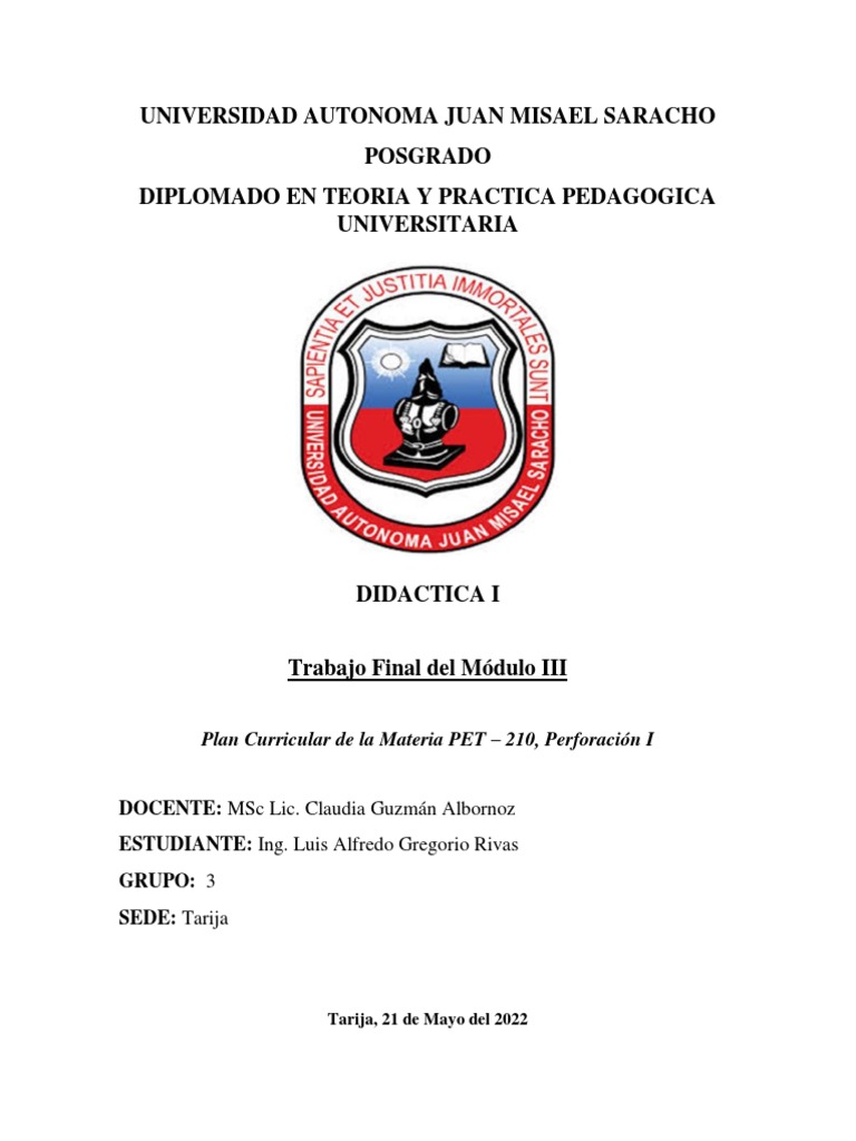 Plan Curricular: Perforación I PET-210 | PDF | Perforación | Verdad