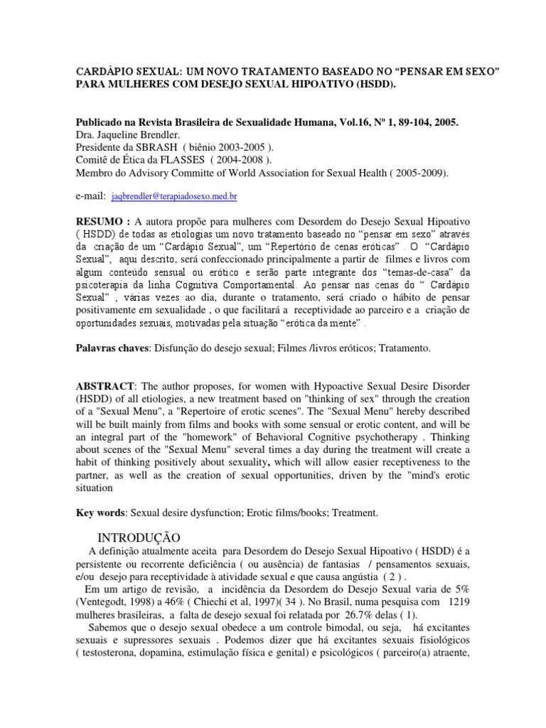 Cardápio Sexual para HSDD em Mulheres | PDF | Relação sexual | Sexo
