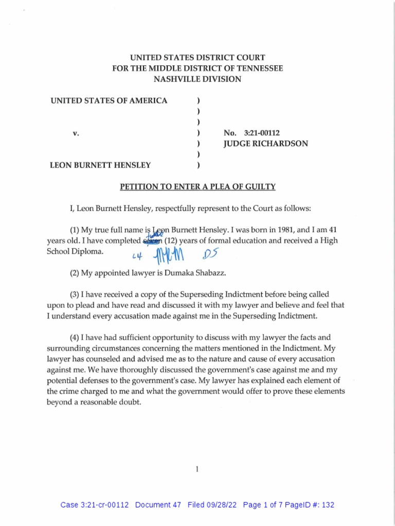 Hensley Pleads Guilty in Federal Court | PDF | United States Federal ...