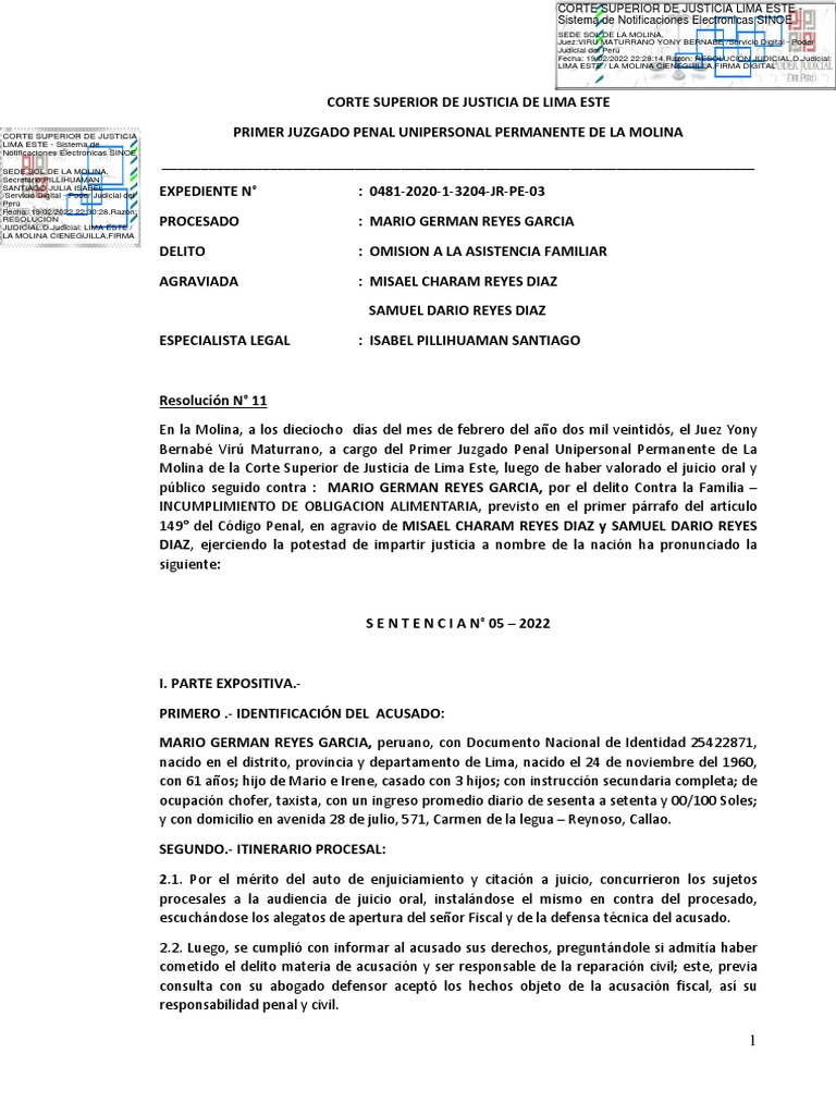 Sentencia por Incumplimiento Alimentario | PDF | Derecho penal
