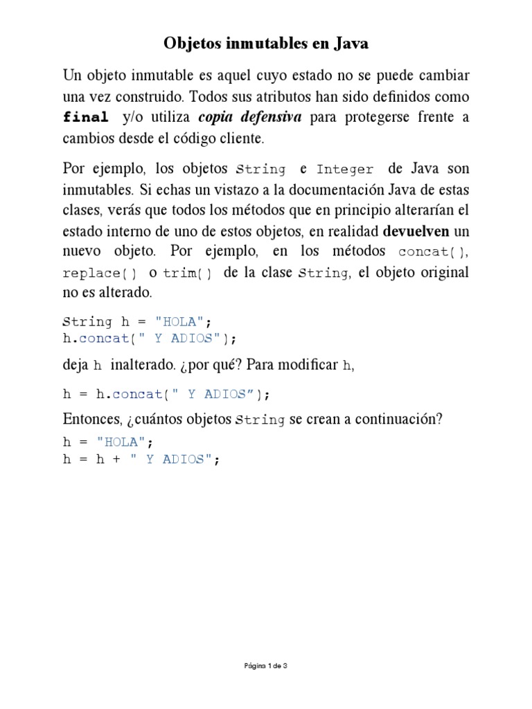 05 01 Objetos Inmutables en Java | Descargar gratis PDF | Java ...