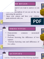 Mathematics 8 - Factoring Techniques