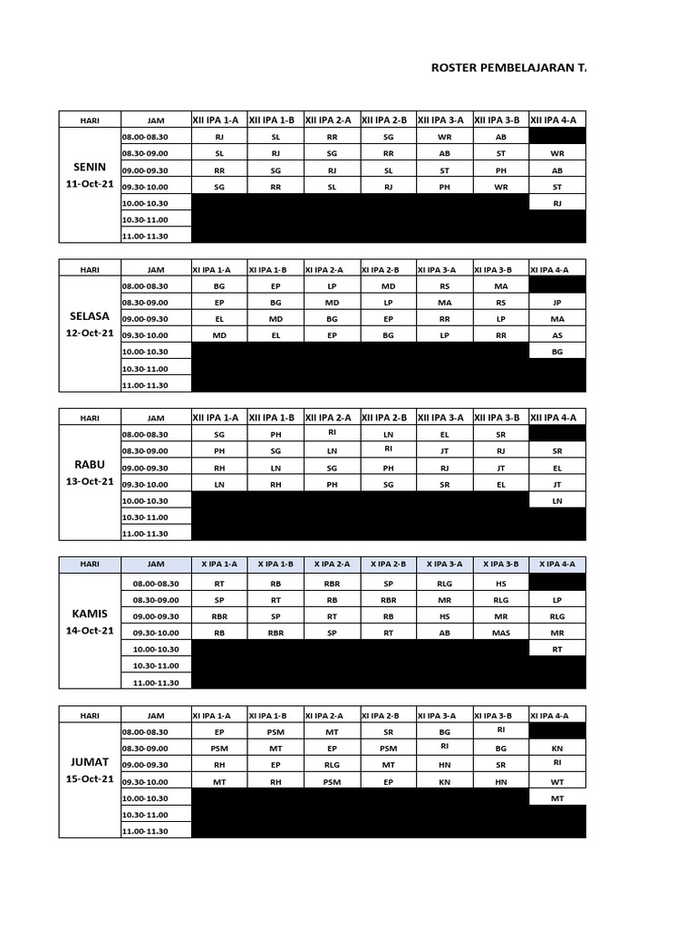 Roster Oktober - Terbaru | PDF