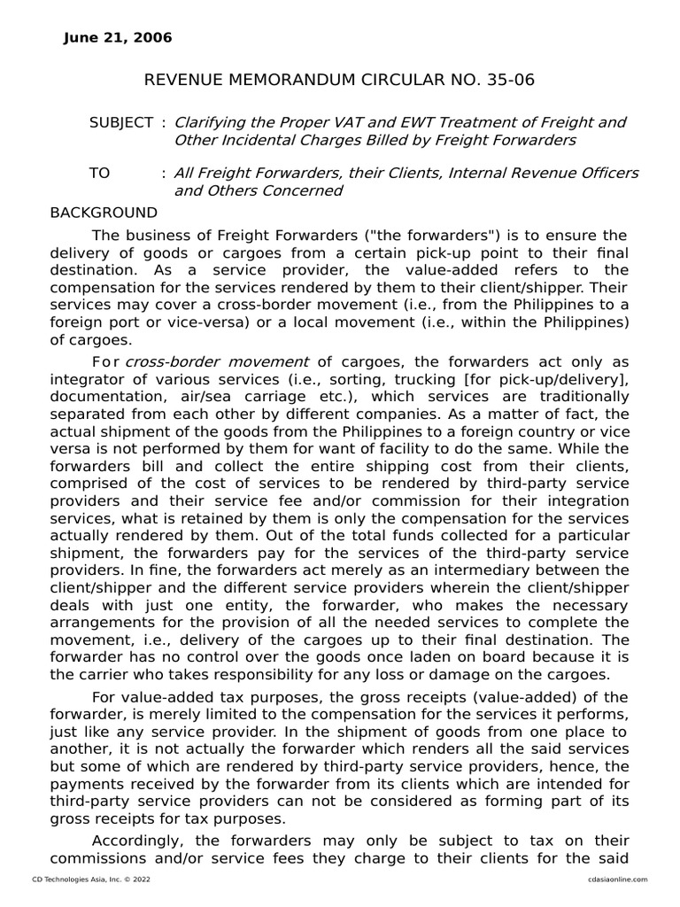 VAT Treatment for Freight Forwarders | PDF | Value Added Tax | Receipt