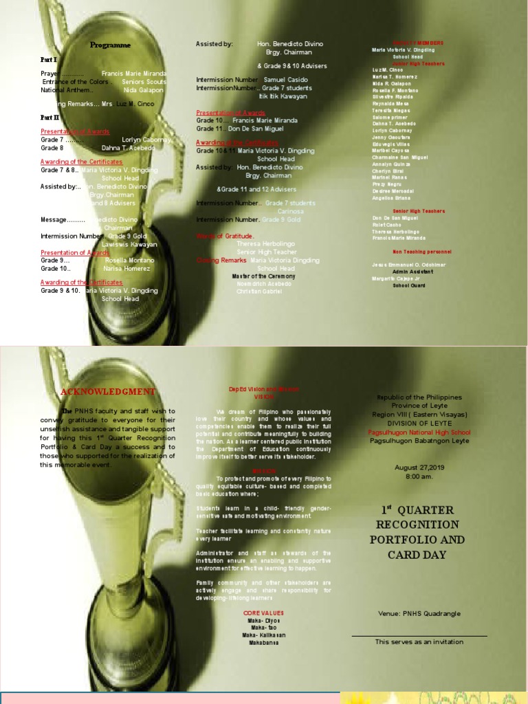 1st Quarter Recognition Ceremony Program | PDF | Learning | Behavior ...