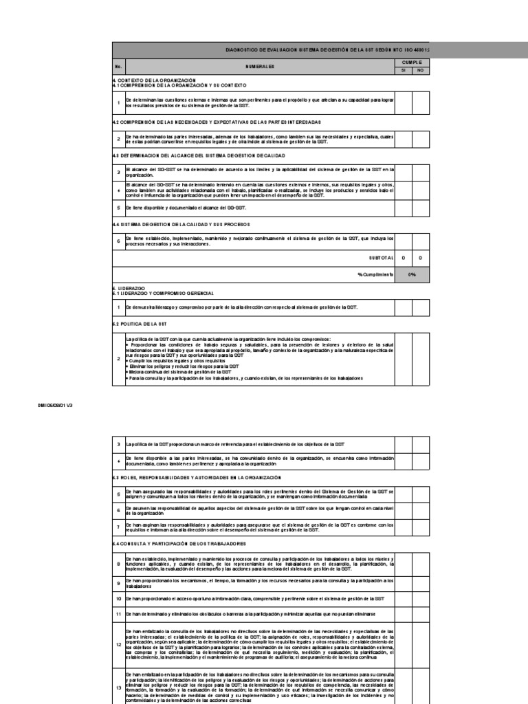 Evaluación del Sistema de Gestión SST ISO 45001 | PDF | Planificación ...