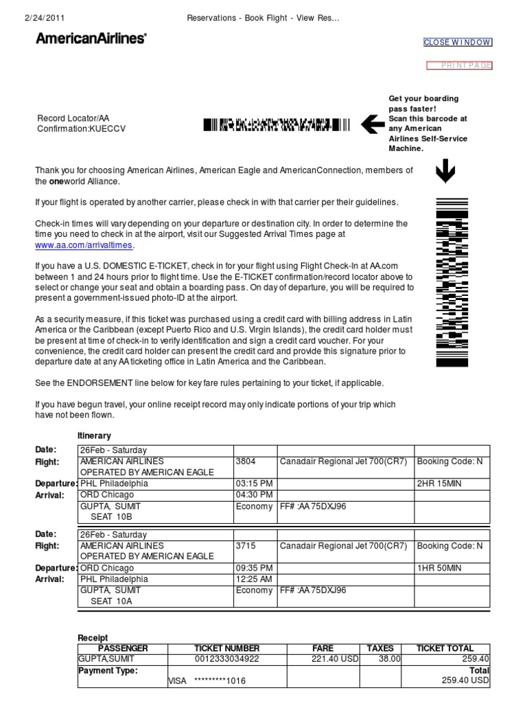 Reservations - Book Flight - View Reservation Details | PDF | American