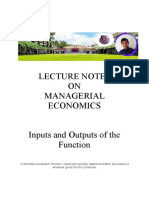 05-LECTURE NOTES - Inputs and Outputs of The Function - MANAGERIAL ECONOMICS