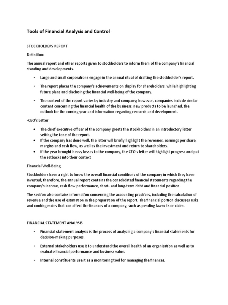 Tools Of Financial Analysis Pdf
