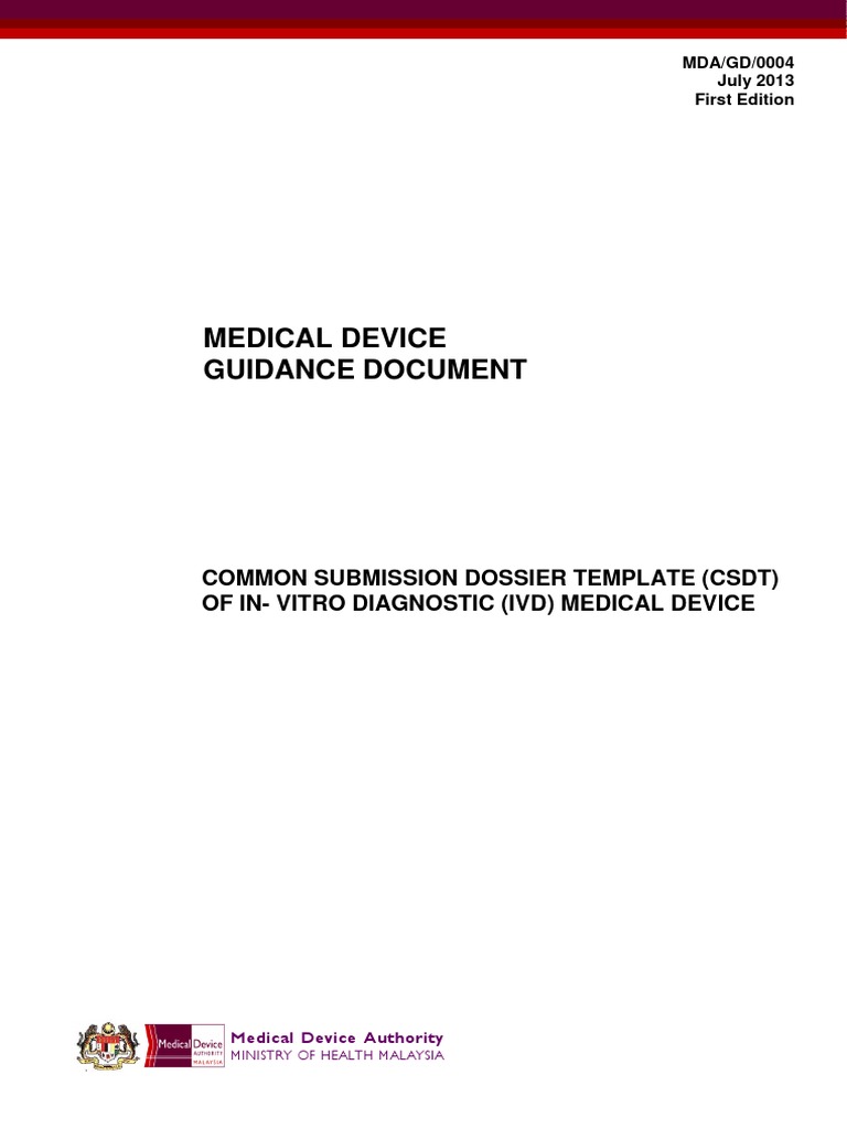 Guidance on Preparing a Product Registration Application for In Vitro Diagnostic Medical Devices