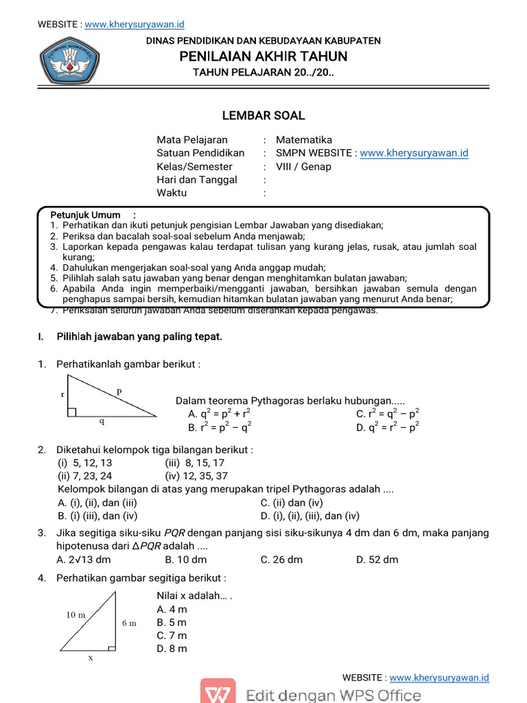 Soal Pat Mtk Kelas 8 Pdf