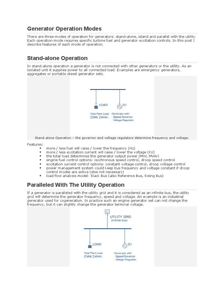 Generator Operation Modes Explained | PDF | Electric Generator ...