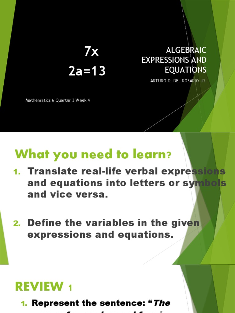 Grade 6 Algebraic Expressions Guide | PDF | Equations | Numbers