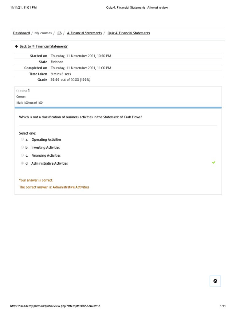 Financial Statements Quiz Review | PDF | Balance Sheet | Bookkeeping