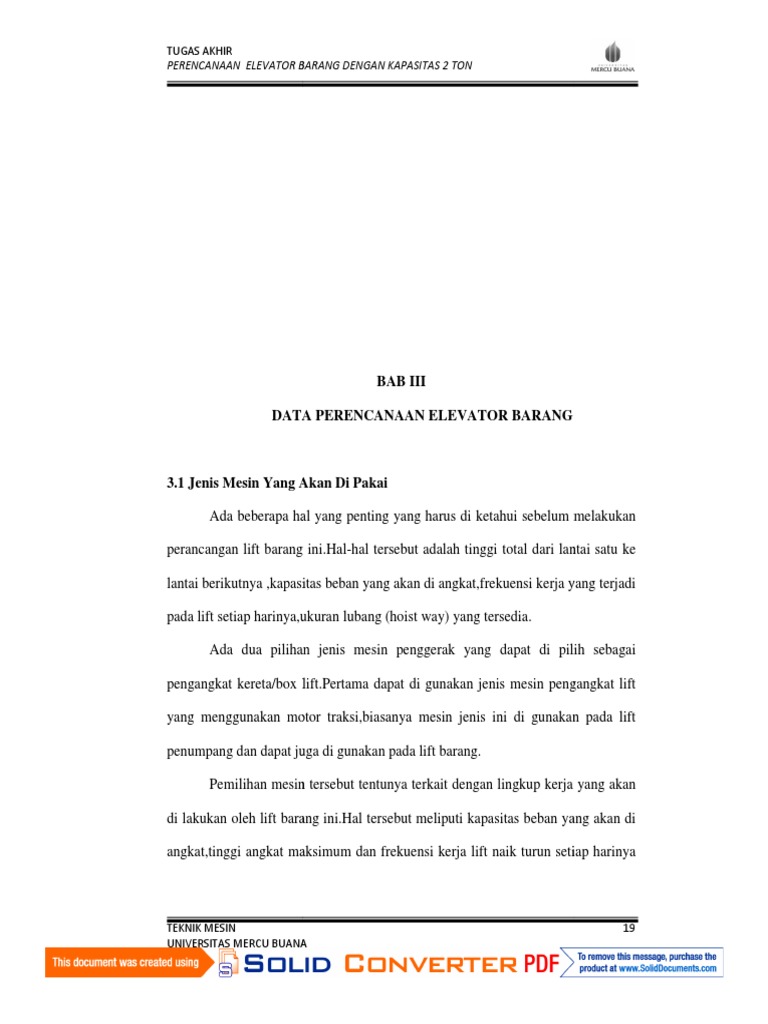 Bab Iii Dataa Perencanaan Elevator Barang Ini Hal Hal Tersebut