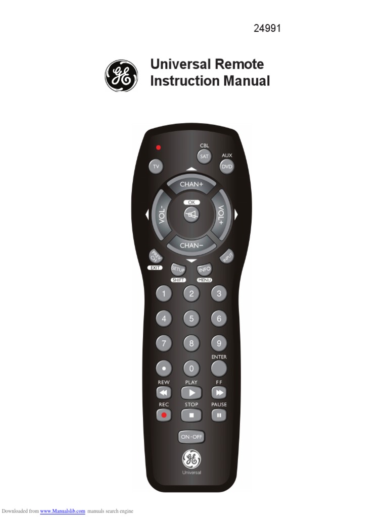 Manual For GE 24991 Universal Remote PDF Menu