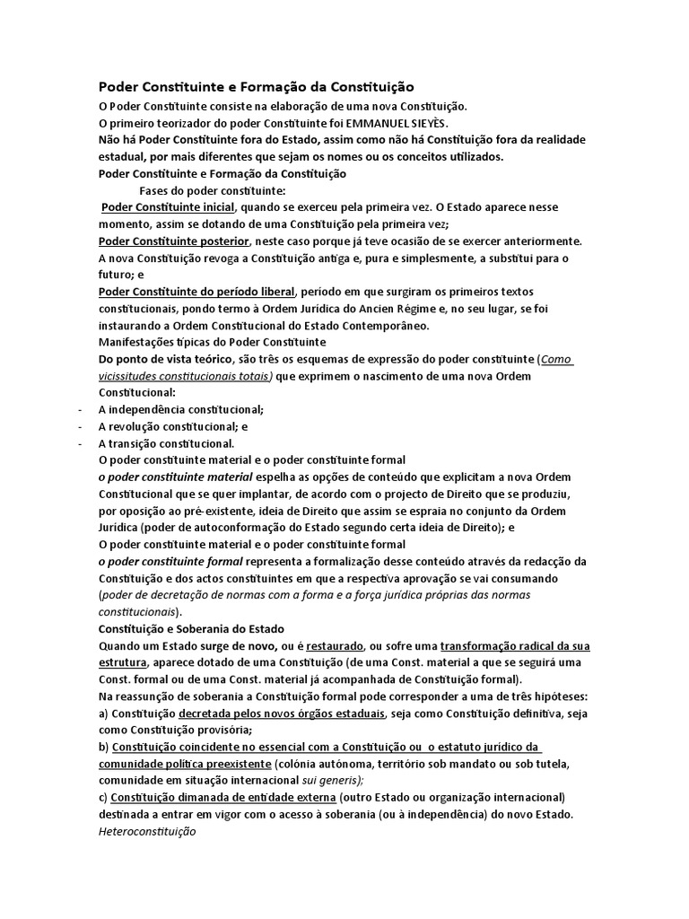 Poder Constituinte e Formação Da Constituição | PDF | Constituição | Estado