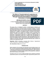 The Effect of Transformational Leadership and Organizational Culture On Performance of Lecture Through Innovative Work Behavior at Catholic Universites in Surabaya