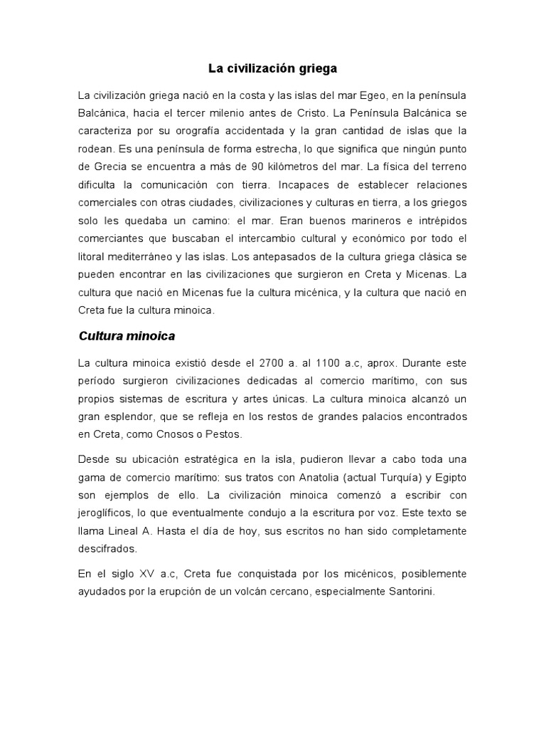 Orígenes y evolución de la civilización griega | PDF | Antigua Grecia ...