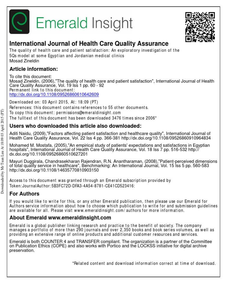 The Quality of Health Care and Patient Satisfaction | PDF | Health Care ...