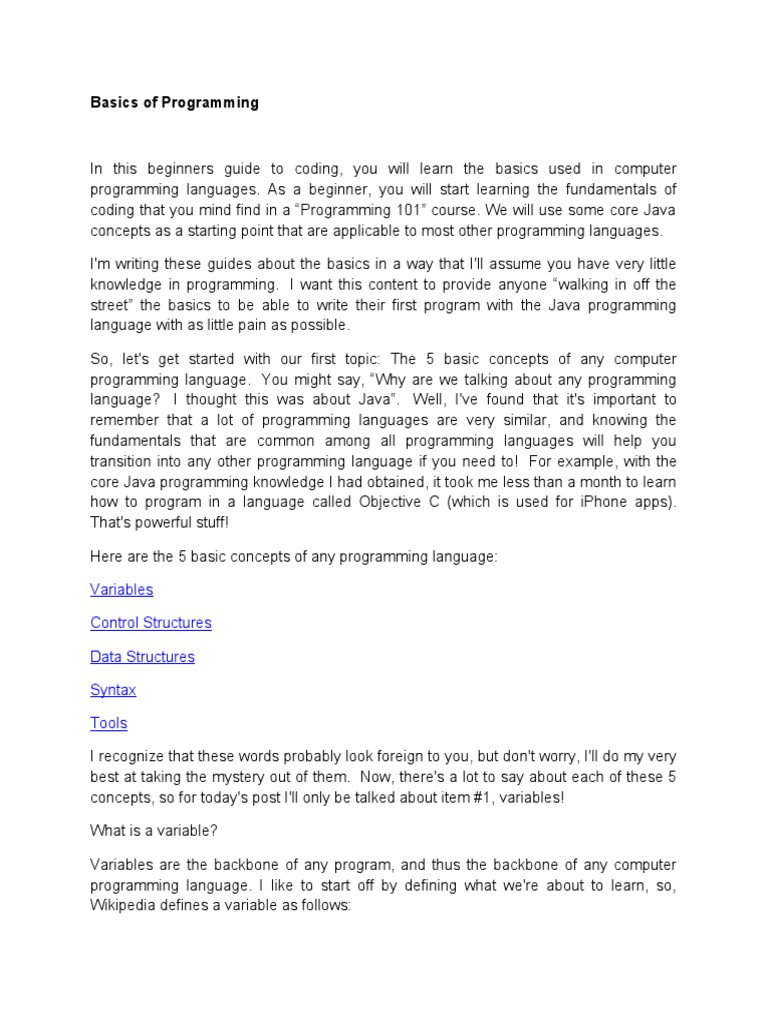 Basics of Programming PDF Data Type Computer Programming