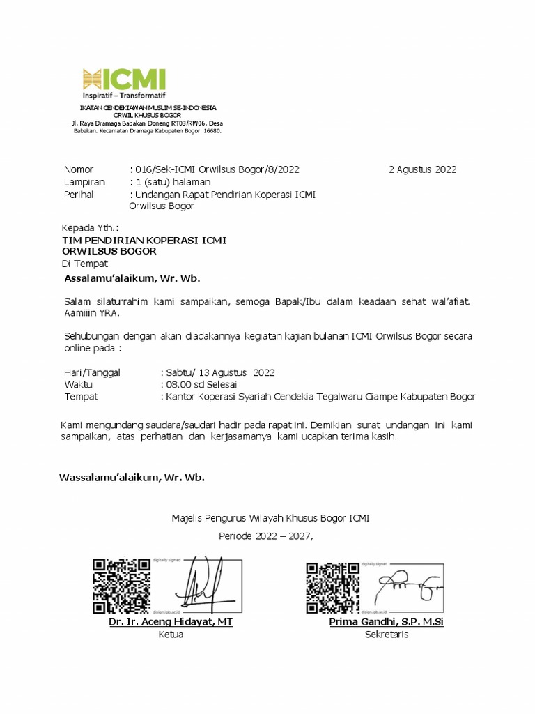 Surat Undangan Rapat Koperasi IICMI | PDF