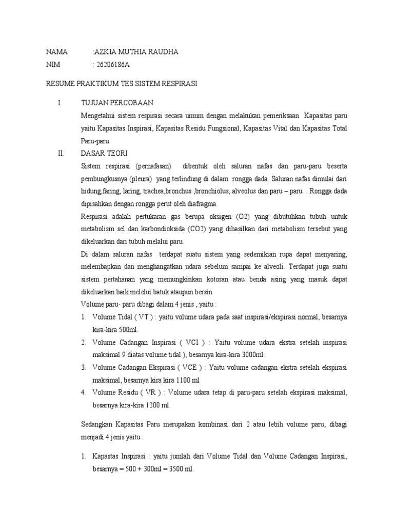 Kapasitas Paru Probandus dalam Normal | PDF | Kesehatan Holistik