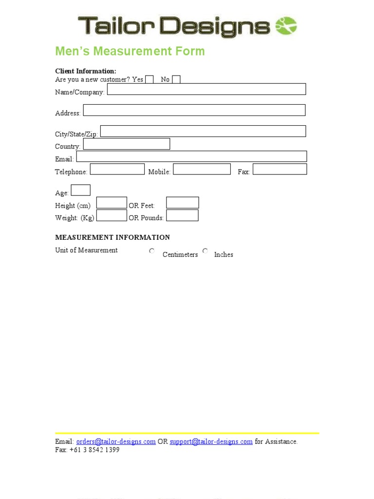 Men's Suit Measurement Form | PDF