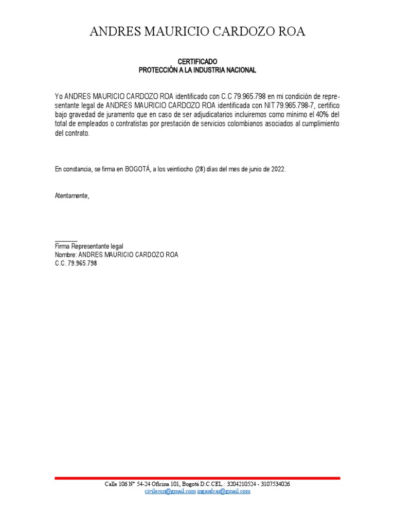 Certificado de Protección Industrial Colombia | PDF | Finanzas y dinero