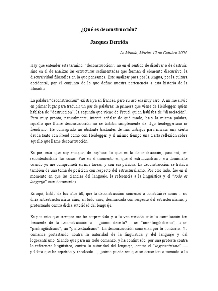 Qué es deconstrucción PDF Deconstruccion Pensamiento