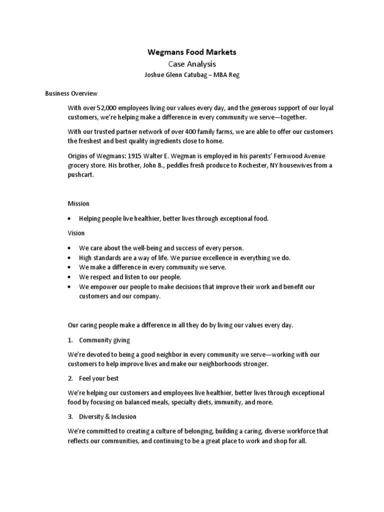 Case Analysis - Wegmans Food Markets | PDF | Supermarket | Retail