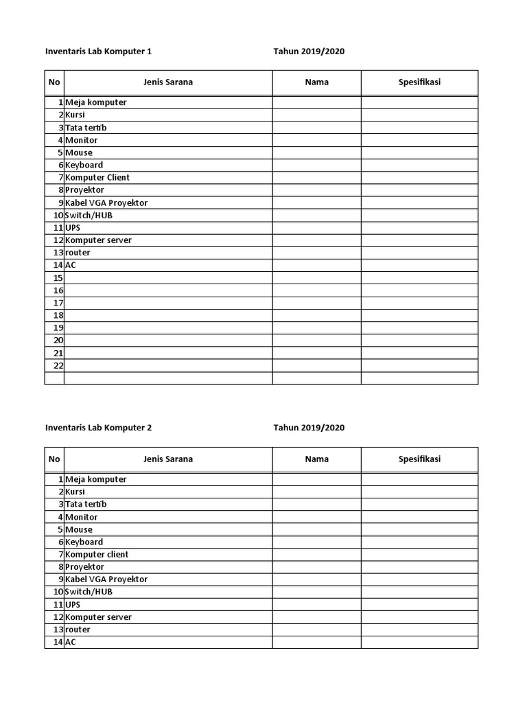 Inventaris Lab TKJ 2019-2021 | PDF