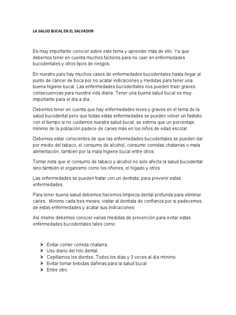 La Salud Bucal En El Salvador Pdf