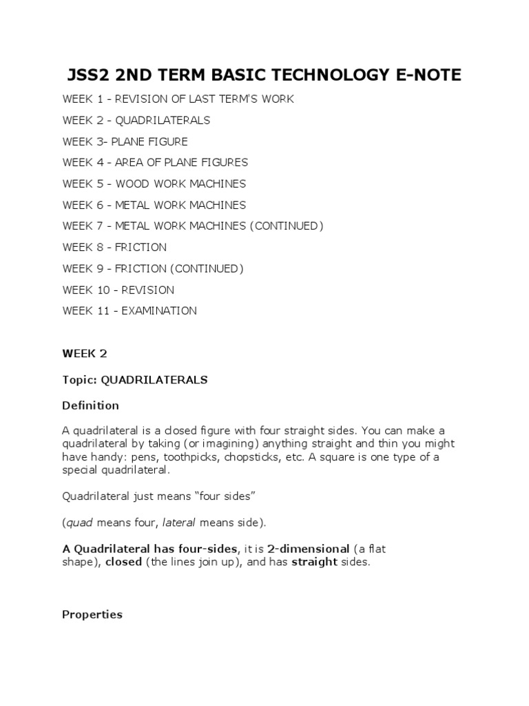 JSS2 Basic Technology Lesson Note PDF 1 PDF Friction Adhesion