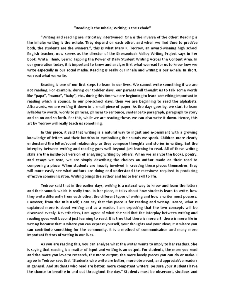 Reading Is The Inhale Writing Is The Exhale | PDF | Writers | Communication